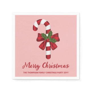 Red And White Christmas Candy Cane And Custom Text Napkins