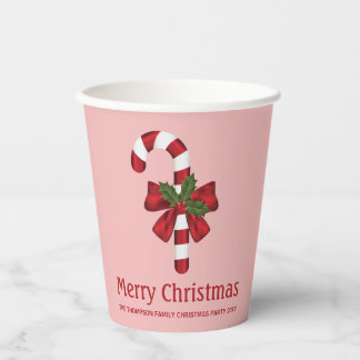 Red And White Christmas Candy Cane And Custom Text Paper Cups