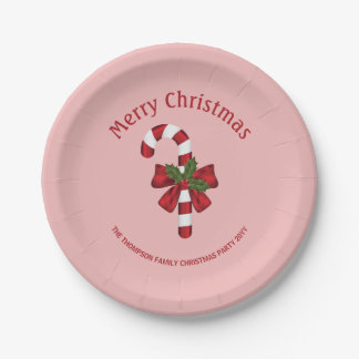 Red And White Christmas Candy Cane And Custom Text Paper Plates