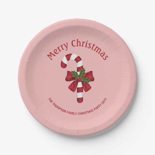 Red And White Christmas Candy Cane And Custom Text Paper Plates