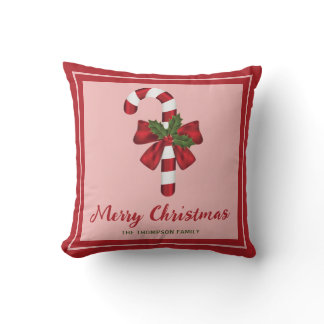 Red And White Christmas Candy Cane And Custom Text Throw Pillow