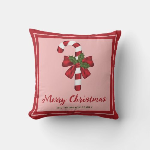 Red And White Christmas Candy Cane And Custom Text Throw Pillow