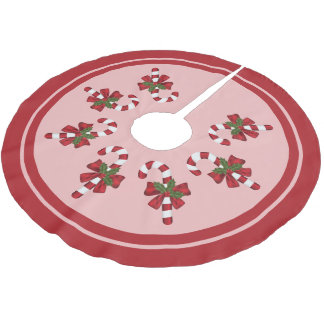 Red And White Christmas Candy Cane Illustrations Brushed Polyester Tree Skirt