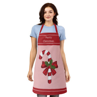 Red And White Christmas Candy Cane Merry Christmas Apron