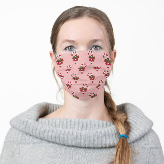 Red And White Christmas Candy Cane Pattern On Pink Adult Cloth Face Mask