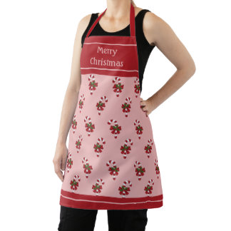 Red And White Christmas Candy Cane Pattern On Pink Apron