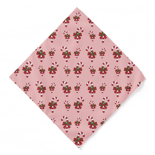 Red And White Christmas Candy Cane Pattern On Pink Bandana (Front)