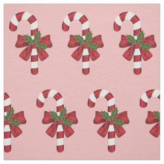 Red And White Christmas Candy Cane Pattern On Pink Fabric