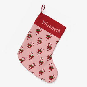 Red And White Christmas Candy Cane Pattern On Pink Small Christmas Stocking