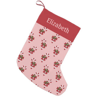 Red And White Christmas Candy Cane Pattern On Pink Small Christmas Stocking