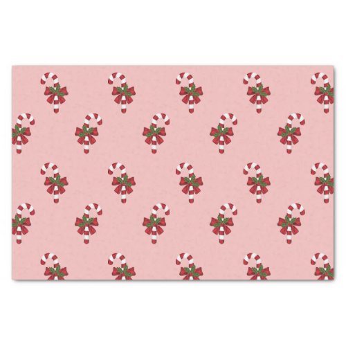 Red And White Christmas Candy Cane Pattern On Pink Tissue Paper