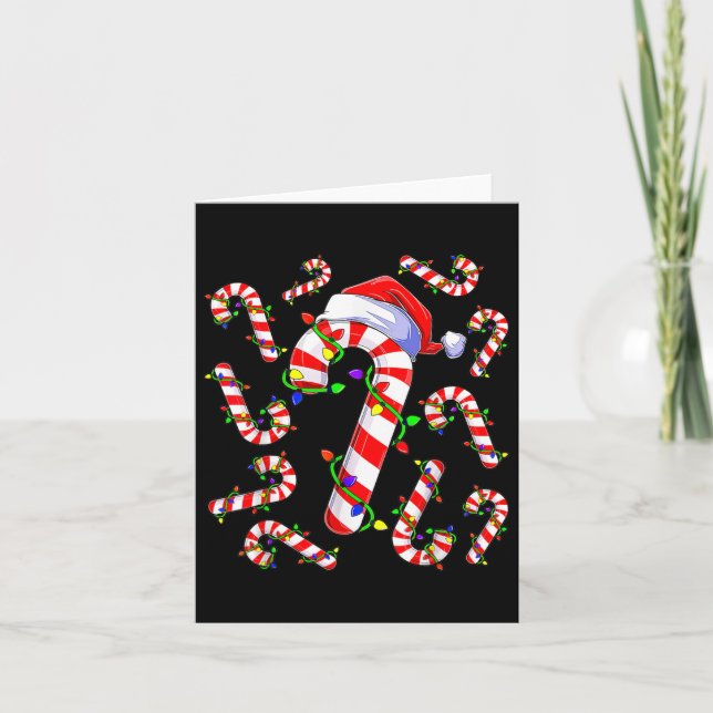 Red And White Christmas Candy Cane Santa Lights Ch Card (Front)