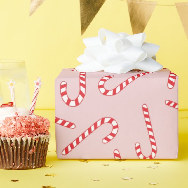 Red and White Christmas Candy Cane Winter Seamless Wrapping Paper (Birthday Party)