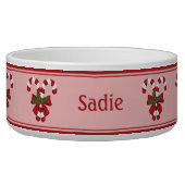 Red And White Christmas Candy Canes Festive Pink Bowl (Front)