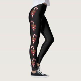 Red And White Christmas Candy Canes On Black Leggings