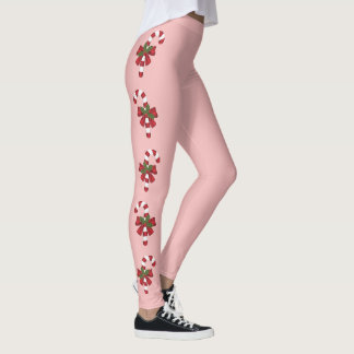 Red And White Christmas Candy Canes On Pink Leggings