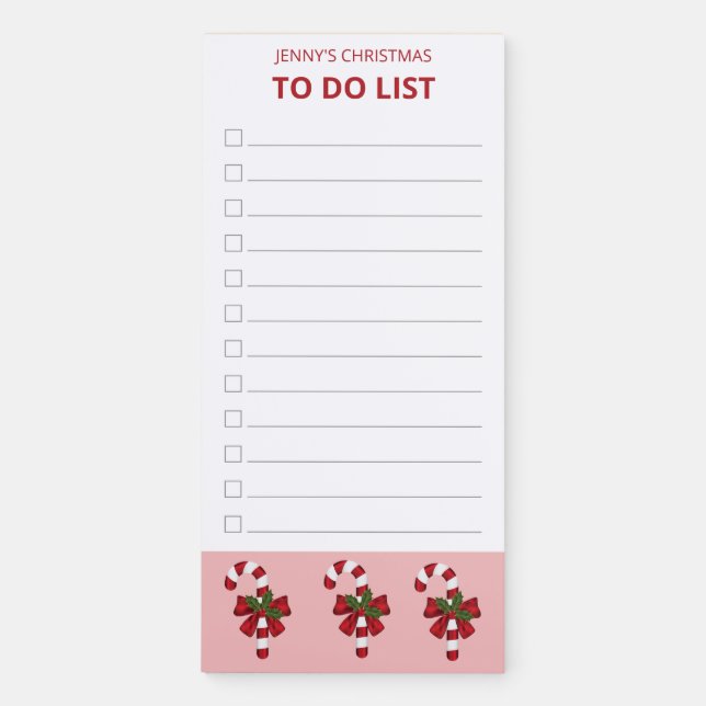 Red And White Christmas Candy Canes To Do List Magnetic Notepad (Front)