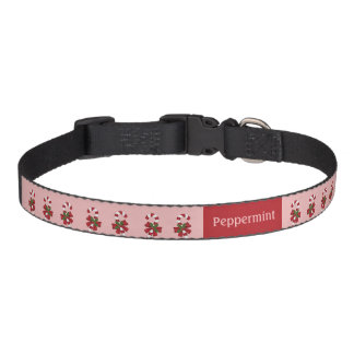 Red And White Christmas Candy Canes With Name Pet Collar