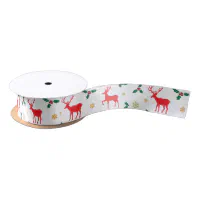 Red and White Christmas Deer 1.5 Inch Satin Ribbon