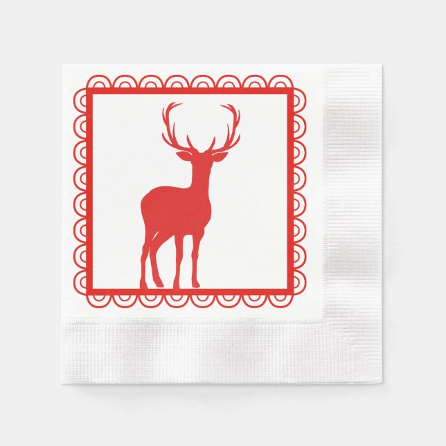 Red and White Christmas Deer Paper Napkin (Front)