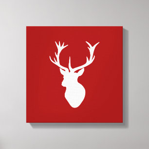 Red and White Christmas Deer Stag Head Canvas Print