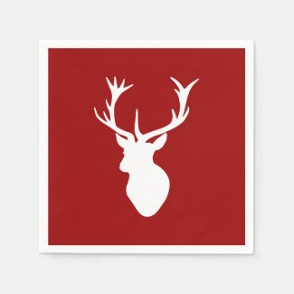Red and White Christmas Deer Stag Head Paper Napkins