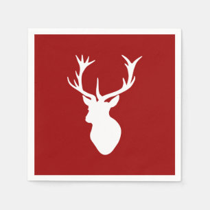 Red and White Christmas Deer Stag Head Paper Napkins