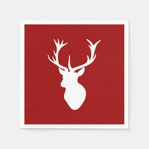 Red and White Christmas Deer Stag Head Paper Napkins