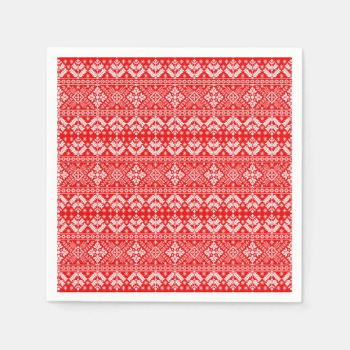 Red and White Christmas Fair Isle Pattern Napkins