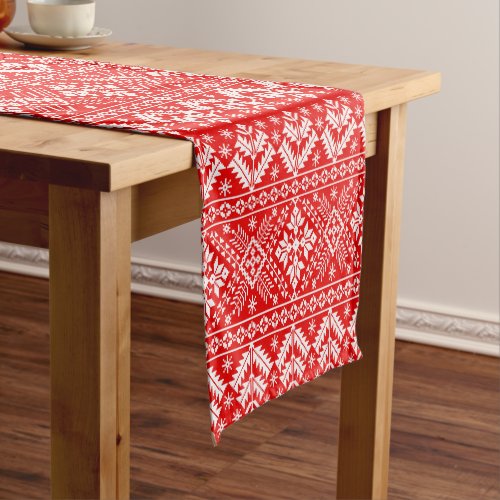 Red and White Christmas Fair Isle Pattern Short Table Runner