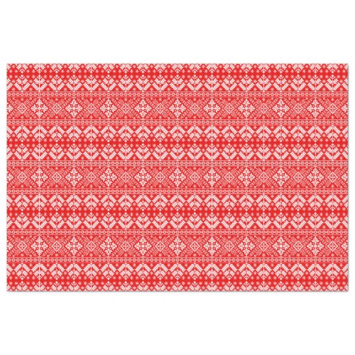 Red and White Christmas Fair Isle Pattern Tissue Paper