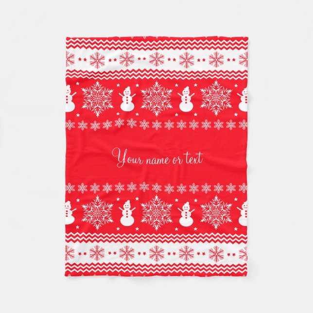 Red and White Christmas Fleece Blanket (Front)