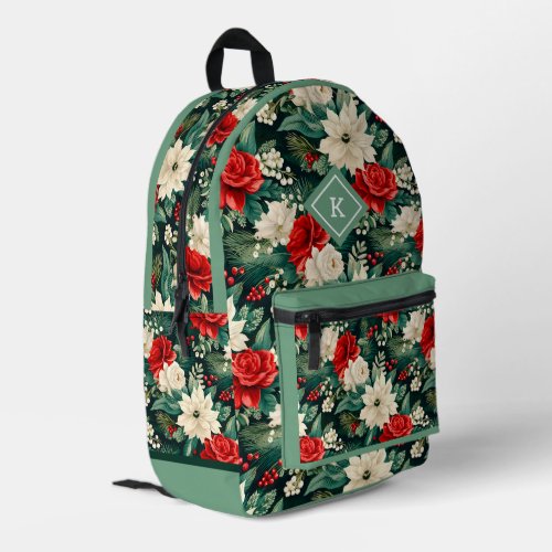 Red and White Christmas Flowers Pattern Printed Backpack