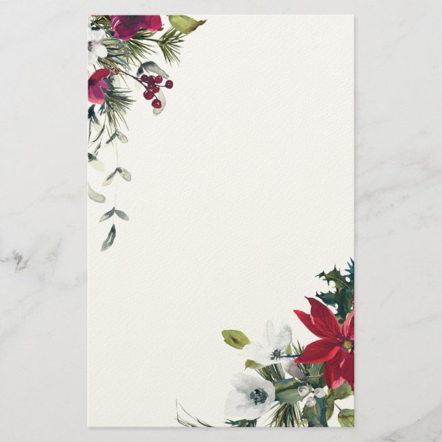 Red and White Christmas Flowers Stationery (Front)