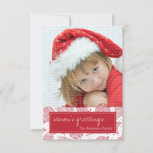 Red and White Christmas Holiday Photo Card (Front)