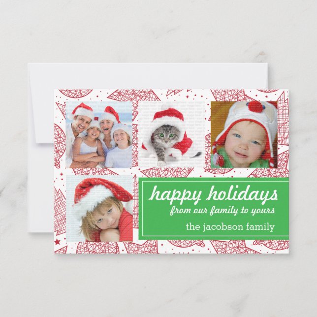 Red and White Christmas Holiday Photo Cards (Front)