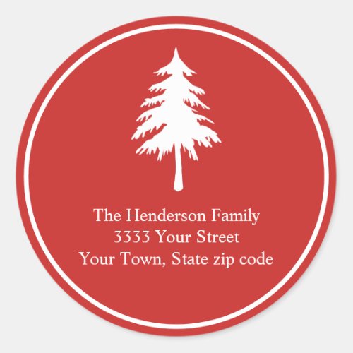 Red and White Christmas Holiday Return Address Classic Round Sticker
