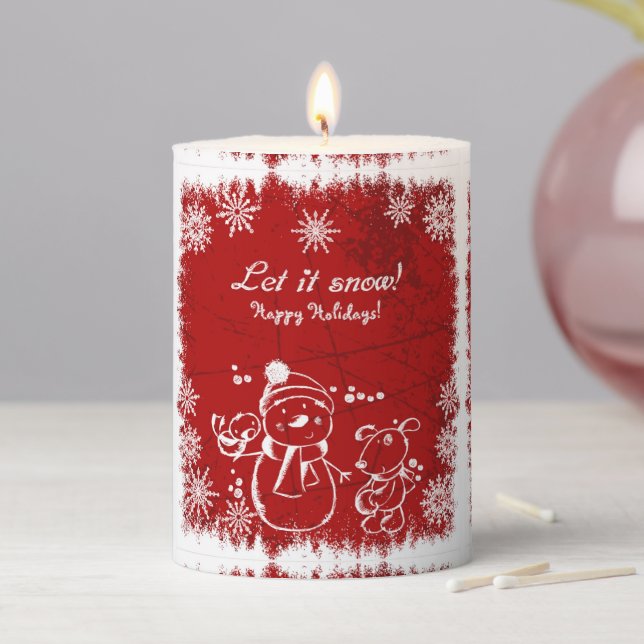 Red And White Christmas Illustration Flameless Can Pillar Candle (In Situ)