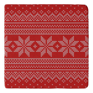 Red and White Christmas knitting pattern Trivet