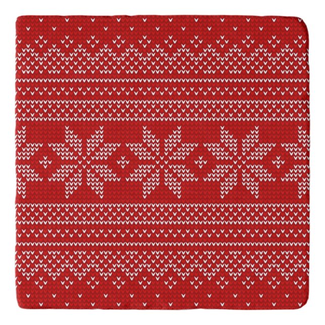 Red and White Christmas knitting pattern Trivet (Front)