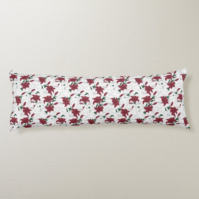 Red and White Christmas Lilies Body Pillow (Back)