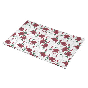 Red and White Christmas Lilies Cloth Placemat