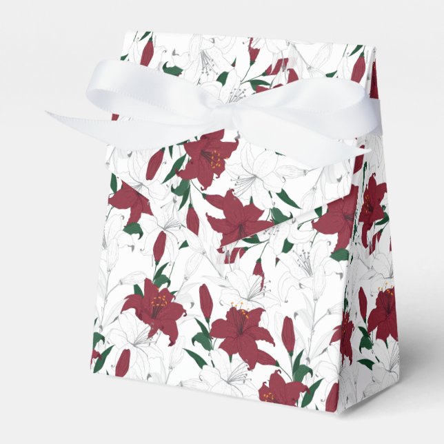 Red and White Christmas Lilies Favor Boxes (Front Side)