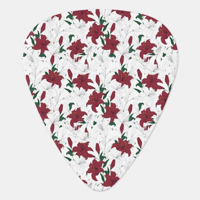 Red and White Christmas Lilies Guitar Pick (Front)