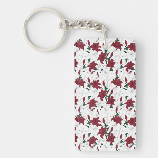 Red and White Christmas Lilies Keychain (Front)