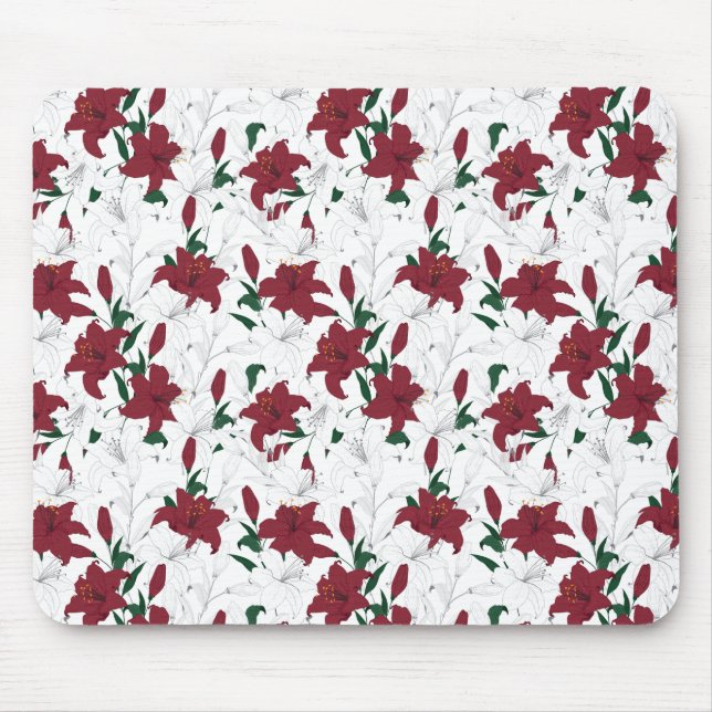 Red and White Christmas Lilies Mouse Pad (Front)