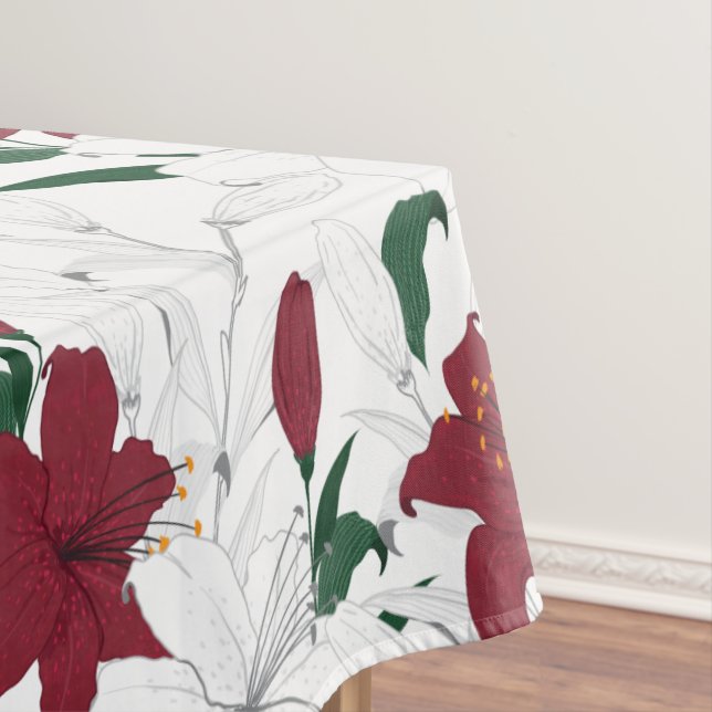 Red and White Christmas Lilies Tablecloth (In Situ)