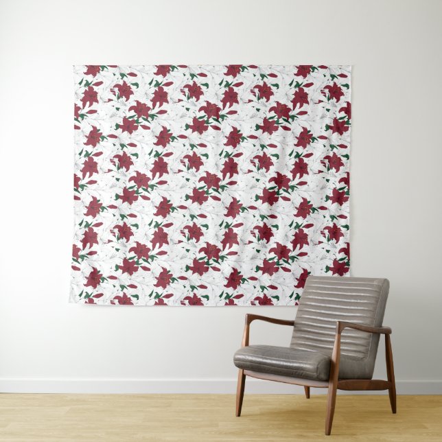 Red and White Christmas Lilies Tapestry (In Situ (Horizontal))