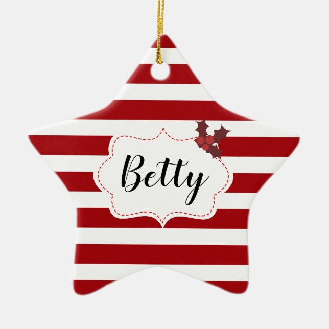Red and White Christmas Magic Custom Name Ceramic Ornament (Front)