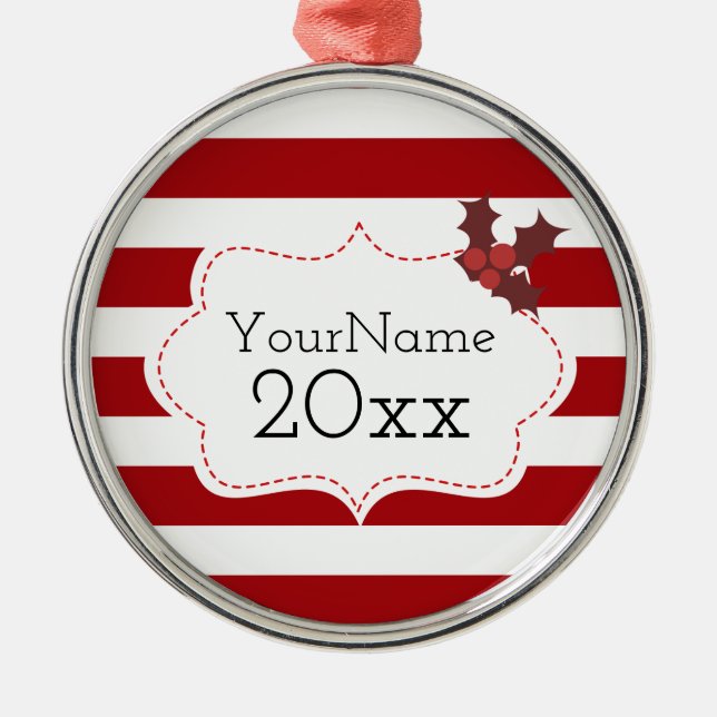 Red and White Christmas Magic Customizable Metal Ornament (Front)